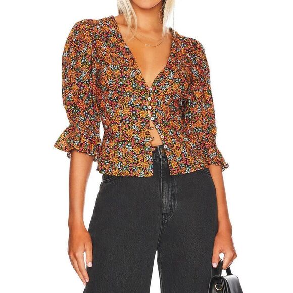 Free People Blouse Womens Size Extra SmalI Found You Top Floral Multicolor NEW - Picture 1 of 9